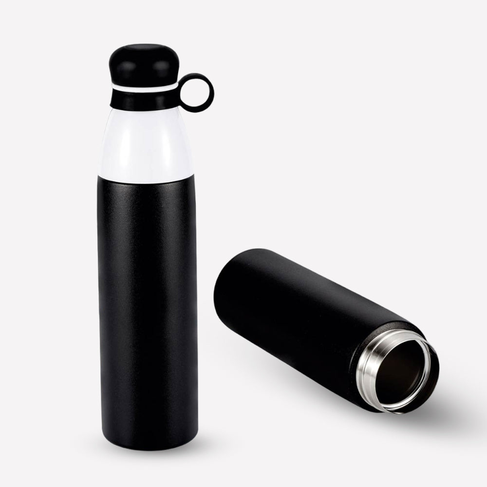 YuBingo Pearl Double Cap Vacuum Bottle in Metallic Finish with Carry Loop (750 ml) - Corporate Drinkware Gift - Water Bottles by YuBingo