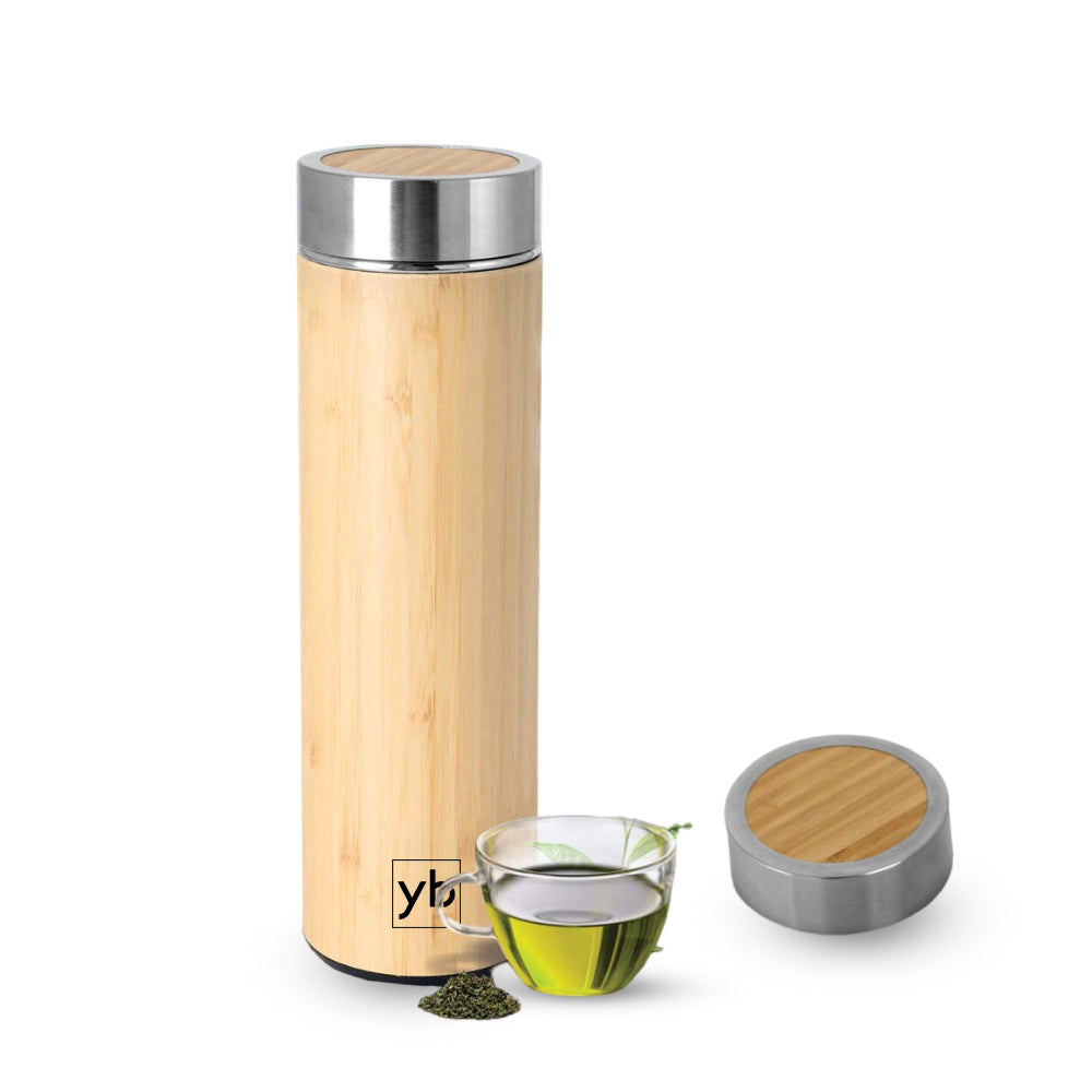 YuBingo Zen: Stainless Steel Bamboo Vacuum Flask with Tea Strainer | 500ml Capacity - Corporate Drinkware Gift - Water Bottles by YuBingo