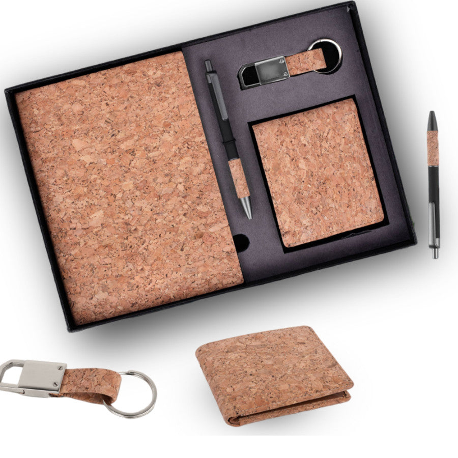 YuBingo Cork 4 Pc Gift Set: Cork Notebook With Wallet, Bamboo Pen, And Keychain - Corporate Gift - product image
