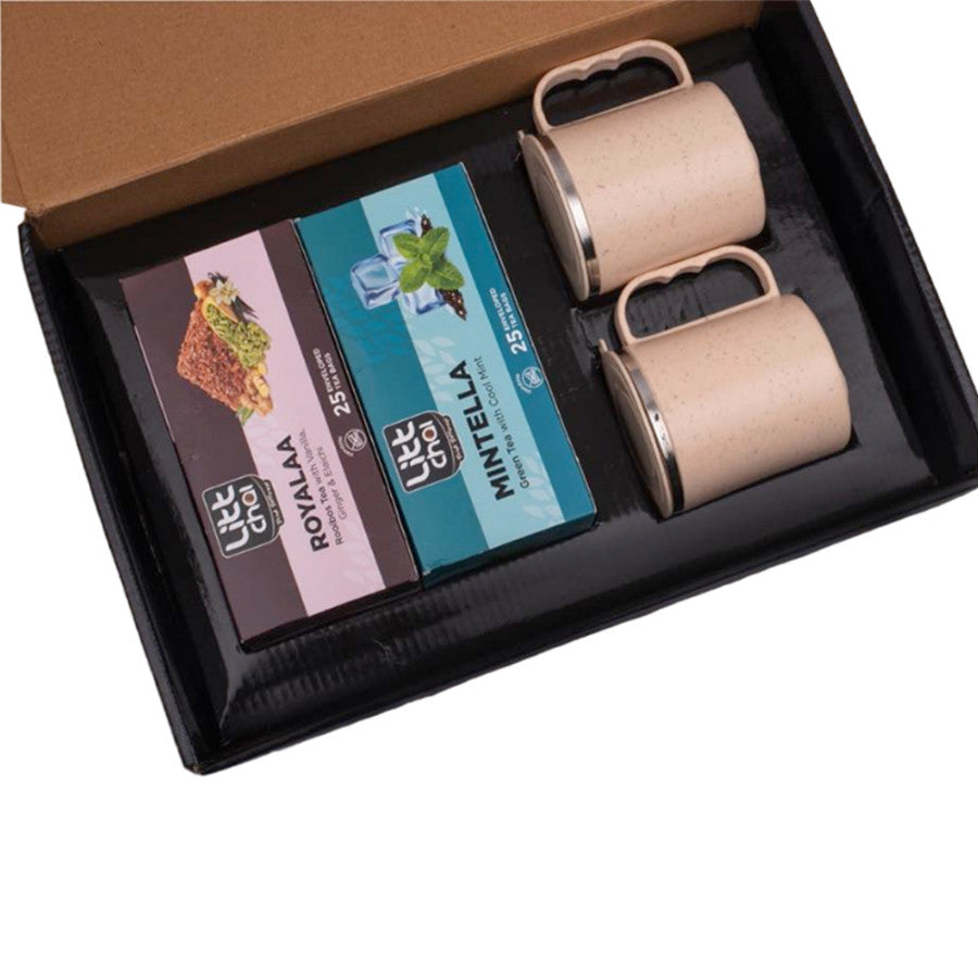 YuBingo Set Of 2 Tea Bag Boxes With 2 SS Eco Mugs | Total 50 Tea Bags | Mugs Made Of Wheat Straw Material - Corporate Gift Set - product image
