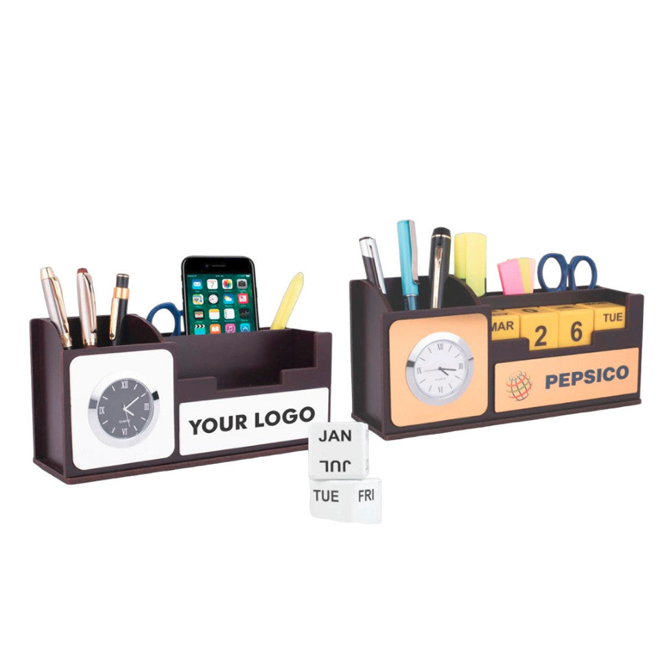 YuBingo Wooden Table Top With Clock, Mobile Stand, Tumbler, And Lifetime Calendar - Corporate Gift | Product image 2