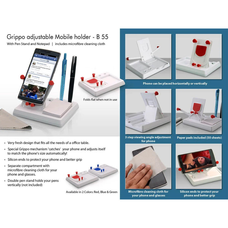 YuBingo Grippo Mobile Holder with Angle Adjustment, Pen Stand, and Notepad - Corporate Gift
