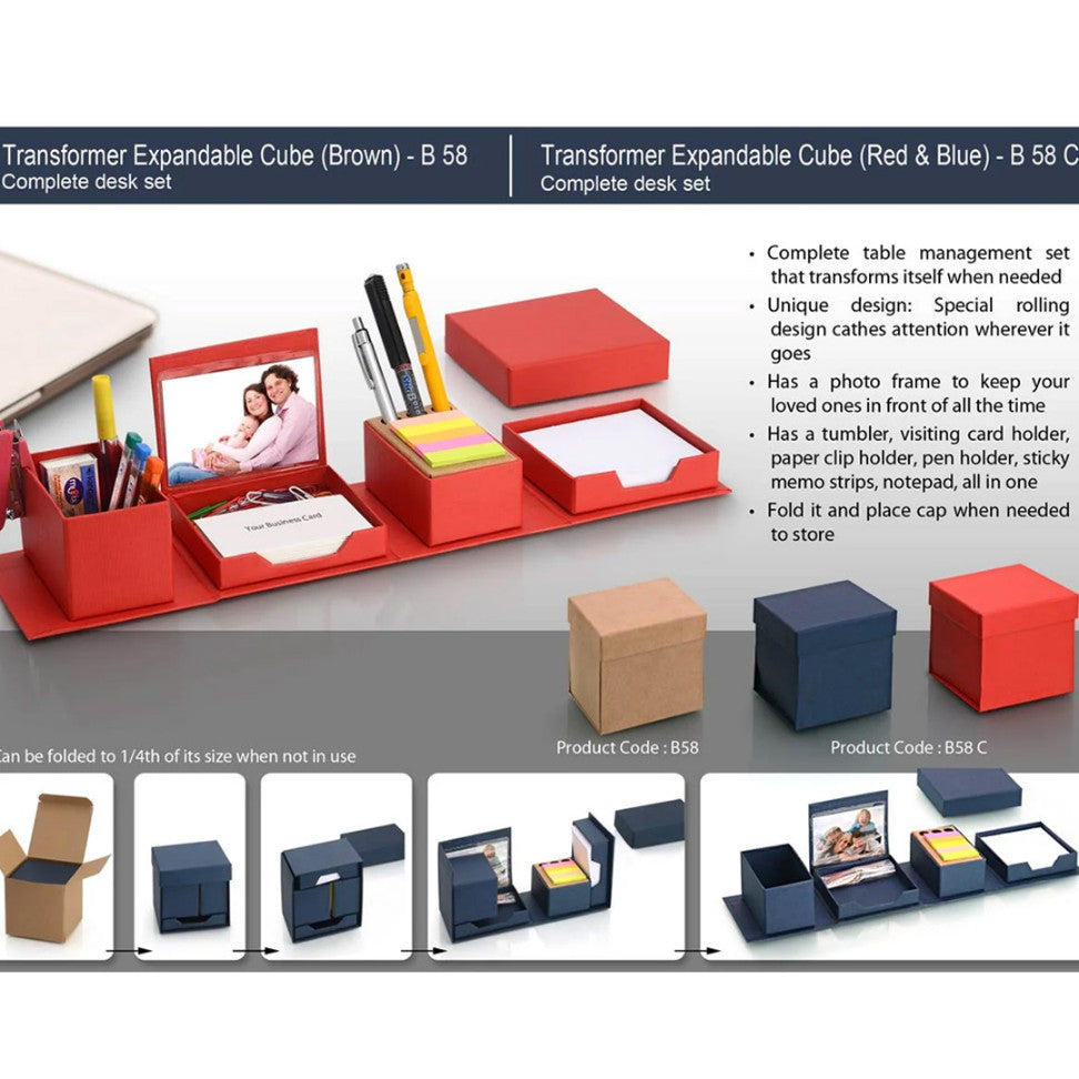 YuBingo Transformer Expandable Cube: Complete Desk Set (Red/Blue) - Corporate Gift