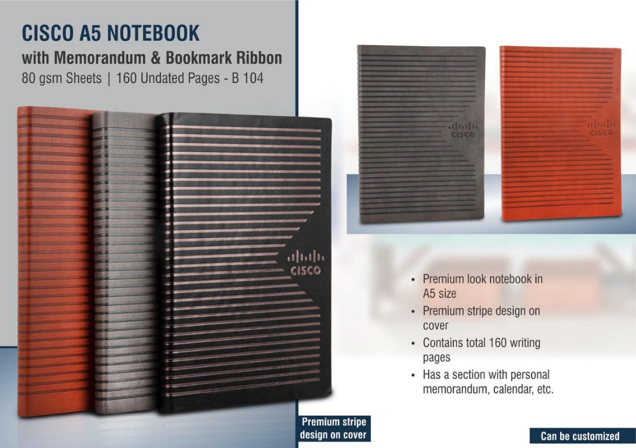 YuBingo Cisco A5 Notebook with Memorandum & Bookmark Ribbon - Corporate Gift