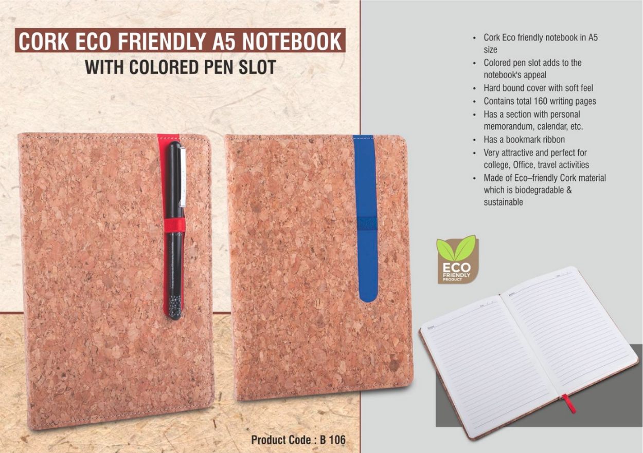 YuBingo Cork Eco Friendly A5 Notebook with Colored Pen Slot - Corporate Gift
