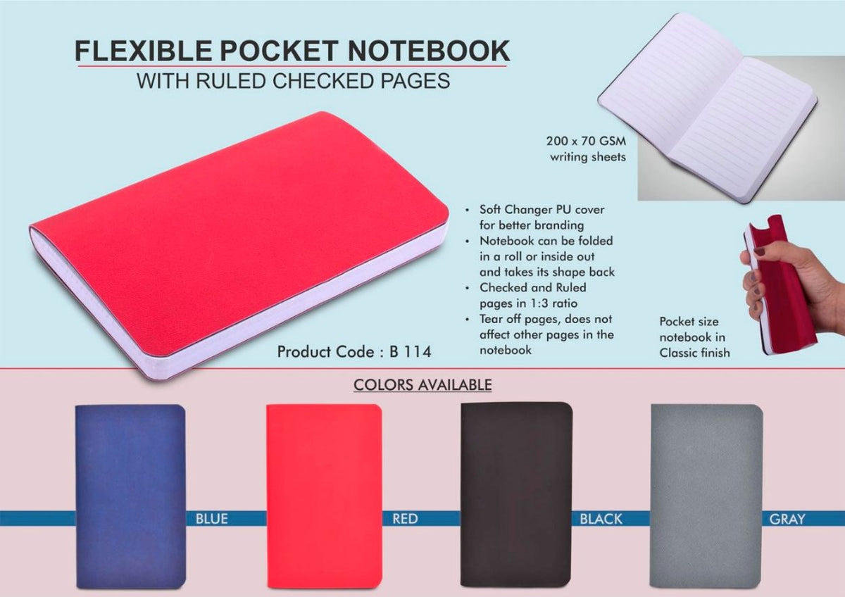 YuBingo Flexible Pocket Notebook with Ruled & Checked Pages - Corporate Gift