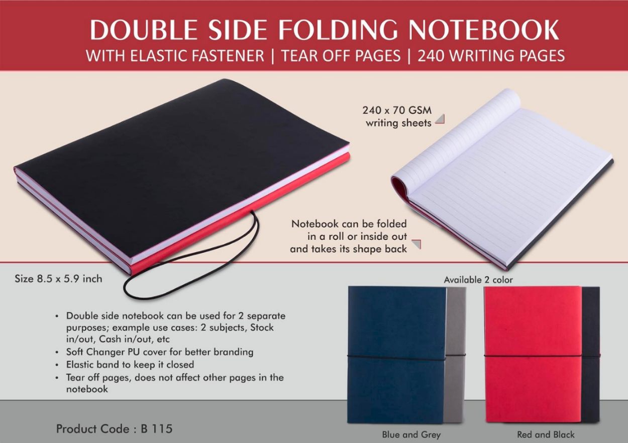 YuBingo Double Side Folding Notebook with Elastic Fastener - Corporate Gift
