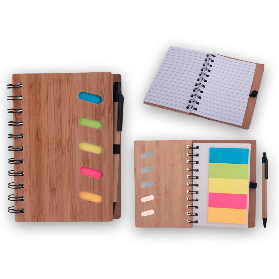 YuBingo Bamboo Notebook with Sticky Notes and Pen - Corporate Gift