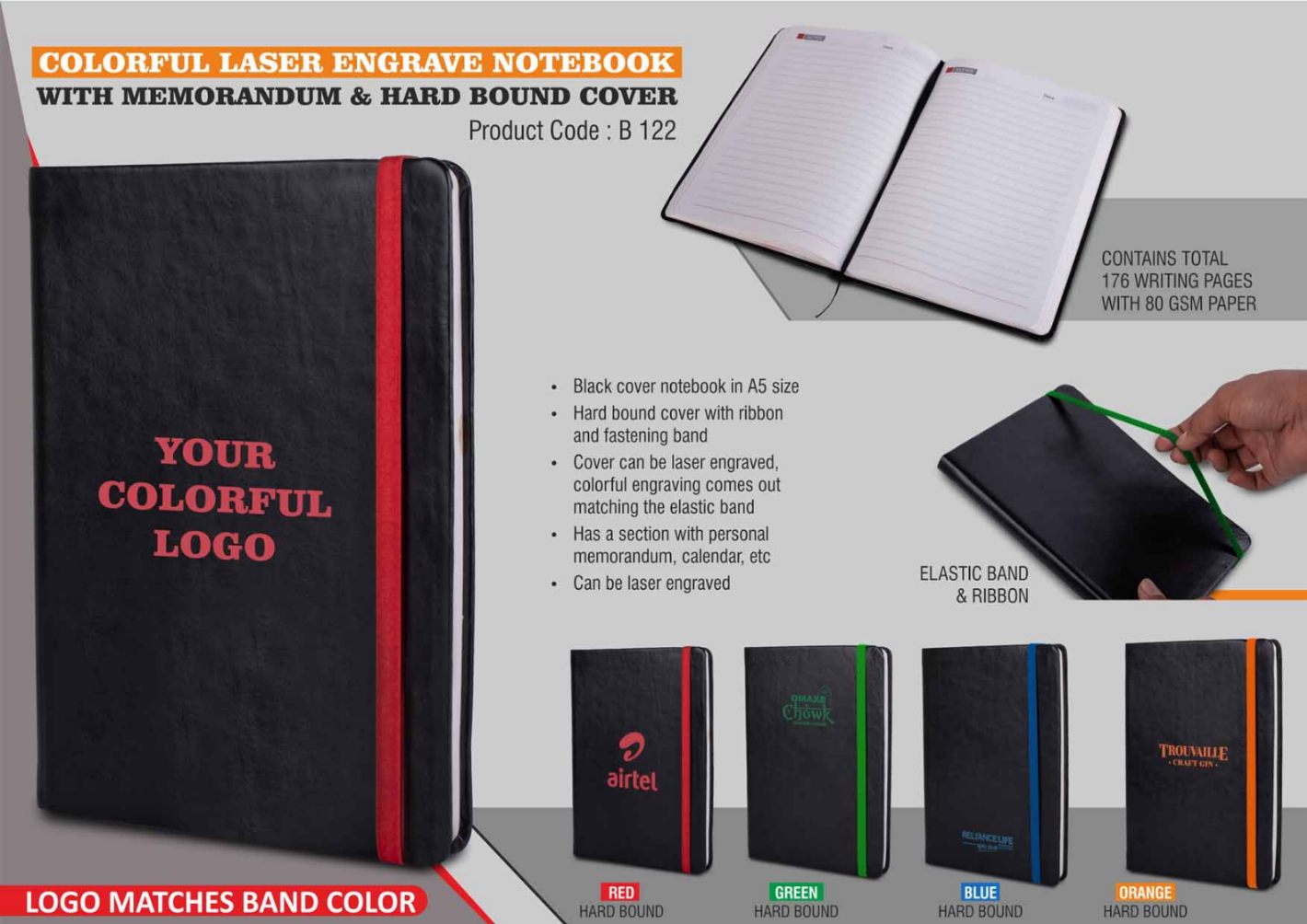 YuBingo Colorful Laser Engrave Notebook with Memorandum & Hard Bound Cover - Corporate Gift