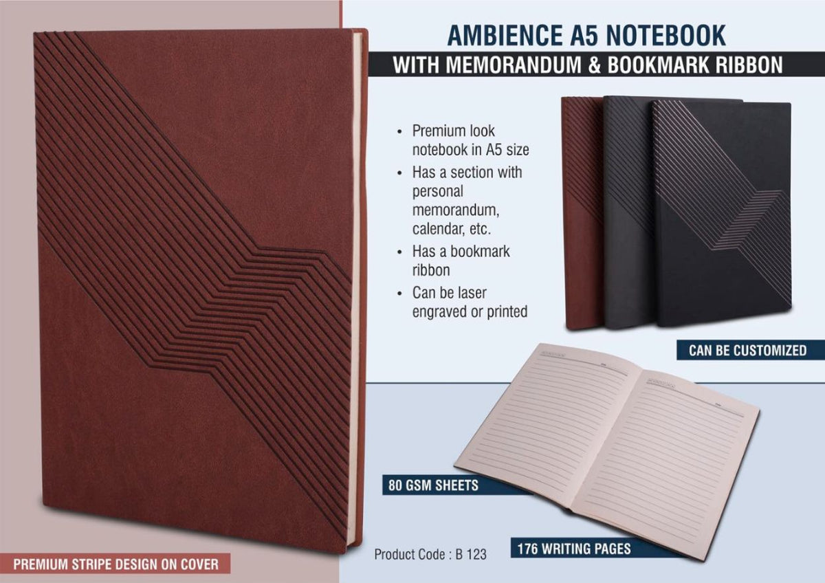 YuBingo Ambience A5 Notebook with Memorandum & Bookmark Ribbon - Corporate Gift