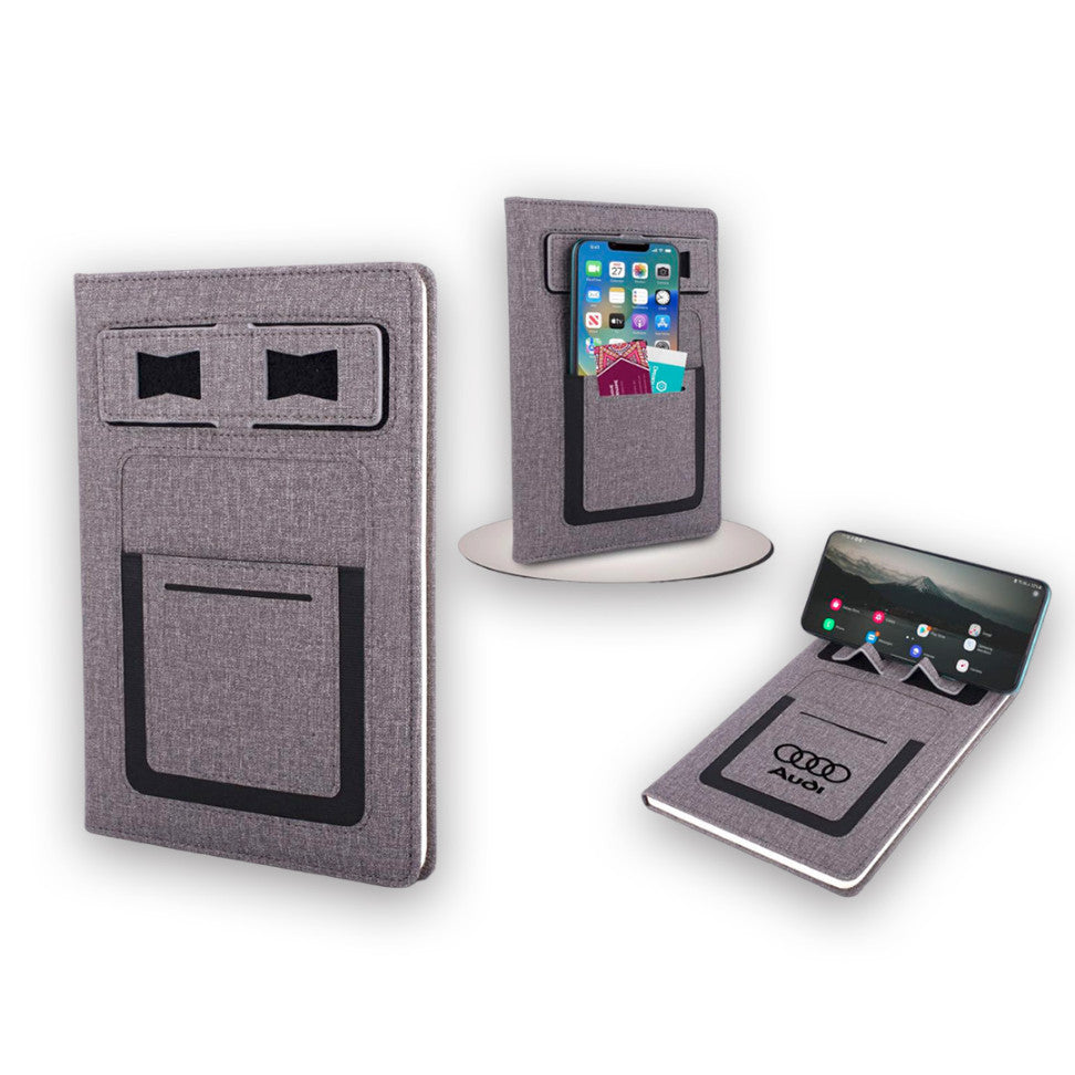 YuBingo A5 Notebook with Phone Stand, Card Pocket, Mobile Pocket, Pen Loop & Elastic Fastener - Corporate Gift