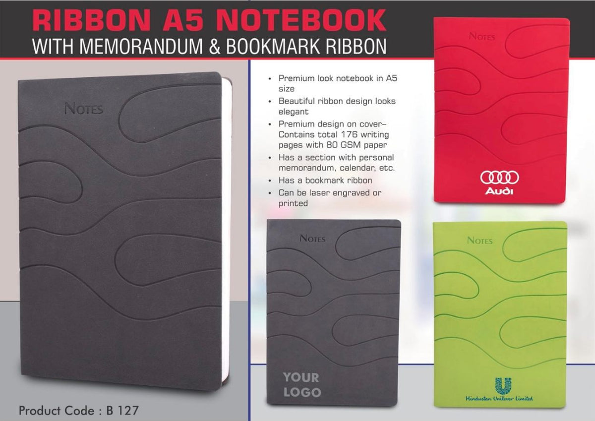 YuBingo Ribbon A5 Notebook with Memorandum & Bookmark Ribbon - Corporate Gift
