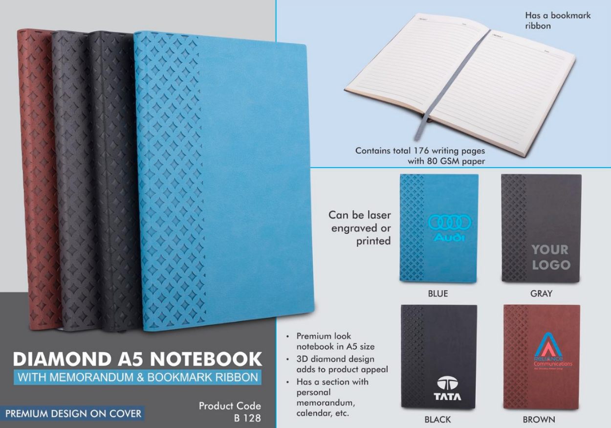 YuBingo Diamond A5 Notebook with Memorandum & Bookmark Ribbon - Corporate Gift