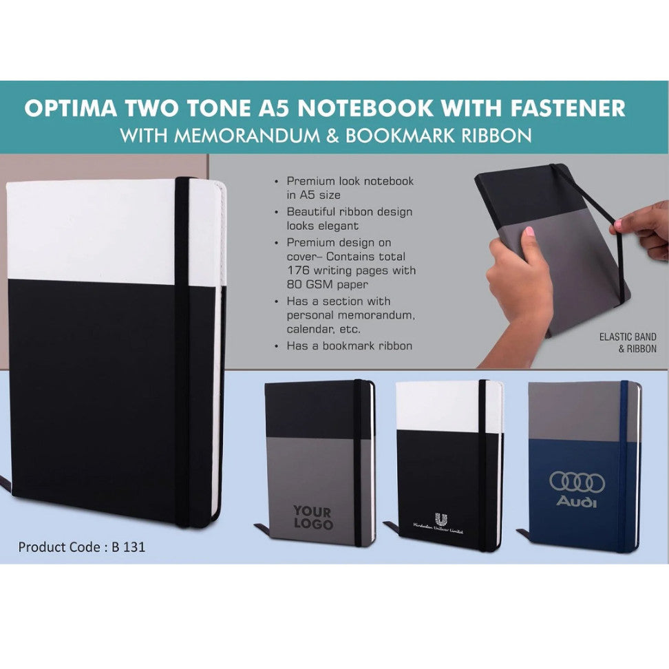 YuBingo Optima Two-Tone A5 Notebook with Fastener - Corporate Gift