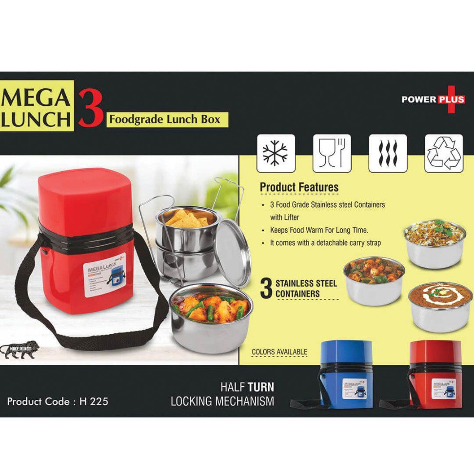 YuBingo Power Plus Mega Steel Lunch Box - 3 Stainless Steel Containers with Lifter - Corporate Gift | Product image 4