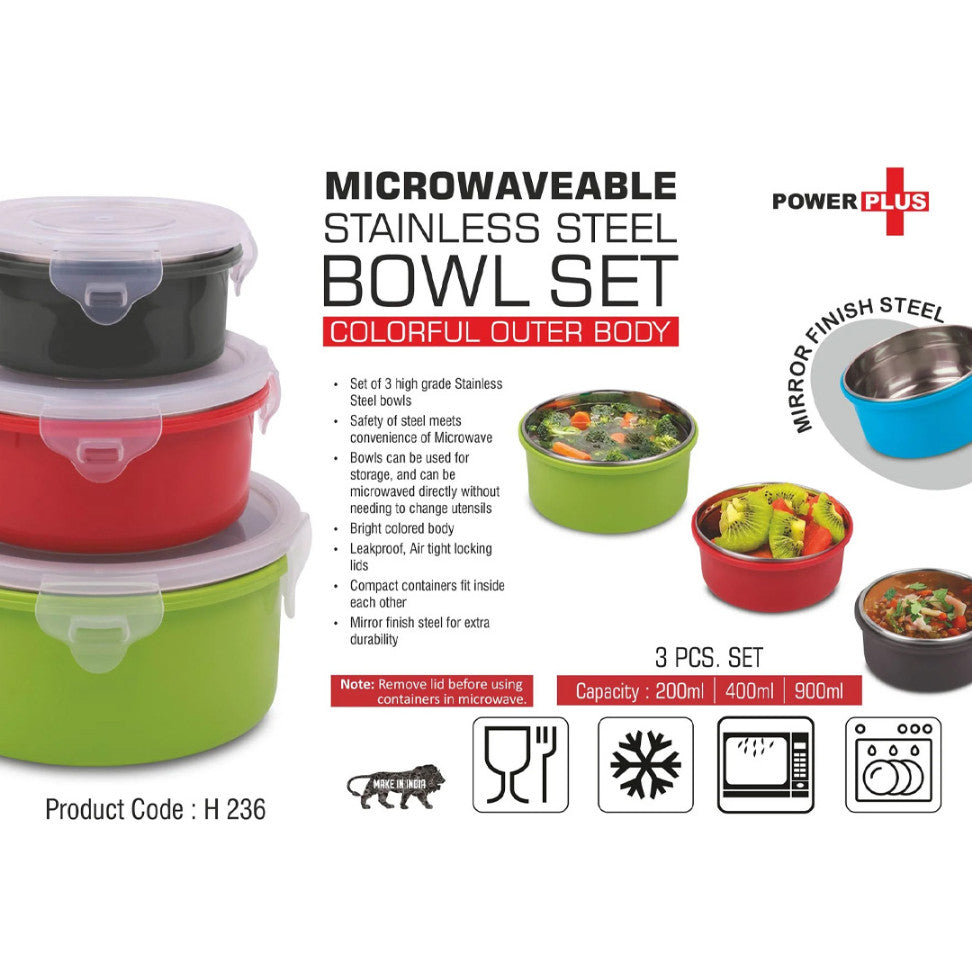 YuBingo 3-Piece Microwaveable Stainless Steel Bowl Set | Colorful Outer Body | Capacity: 200ml, 400ml, 900ml - Corporate Gift | YuBingo corporate gift