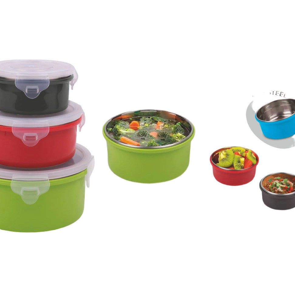 YuBingo 3-Piece Microwaveable Stainless Steel Bowl Set | Colorful Outer Body | Capacity: 200ml, 400ml, 900ml - Corporate Gift | YuBingo corporate gift