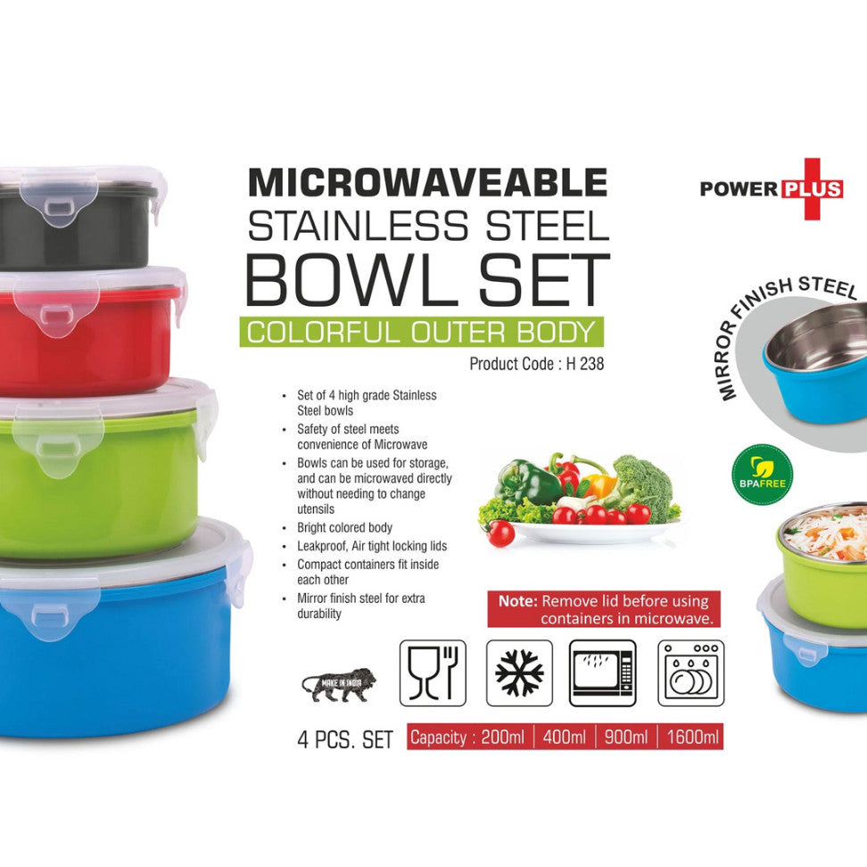 YuBingo 4 pc Microwaveable Stainless Steel Bowl Set | Colorful Outer Body | Capacity: 200ml, 400ml, 900ml, 1600ml - Corporate Gift | YuBingo corporate gift
