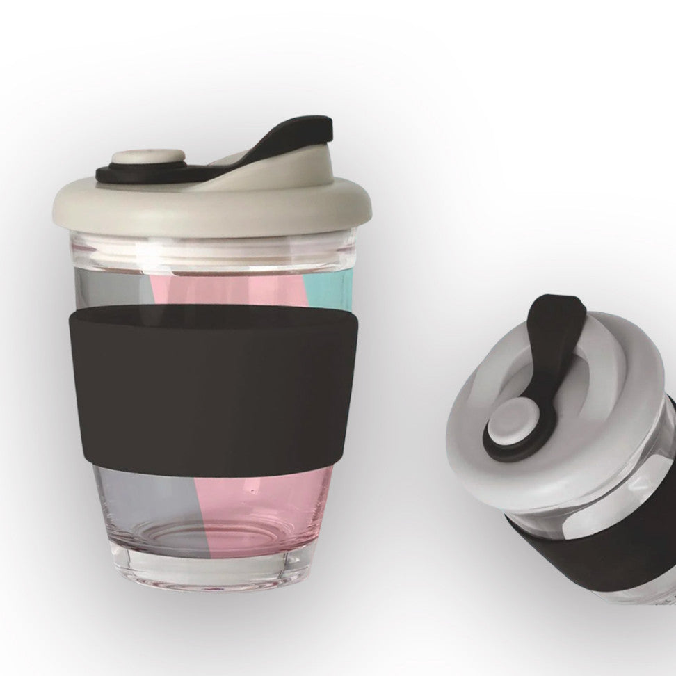 YuBingo H246 - Premia Glass Mug With Silicon Grip &amp; Flip Top Lid - Capacity: 350ml - Corporate Gift | YuBingo corporate gift