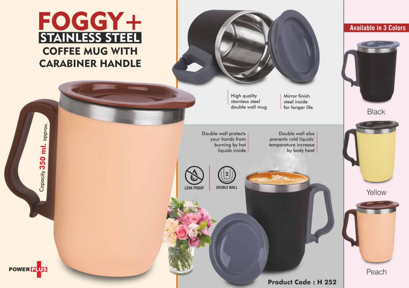 YuBingo H252 - Foggy+ Stainless Steel Coffee Mug With Carabiner Handle - Capacity: 350ml - Corporate Gift | Product image 2