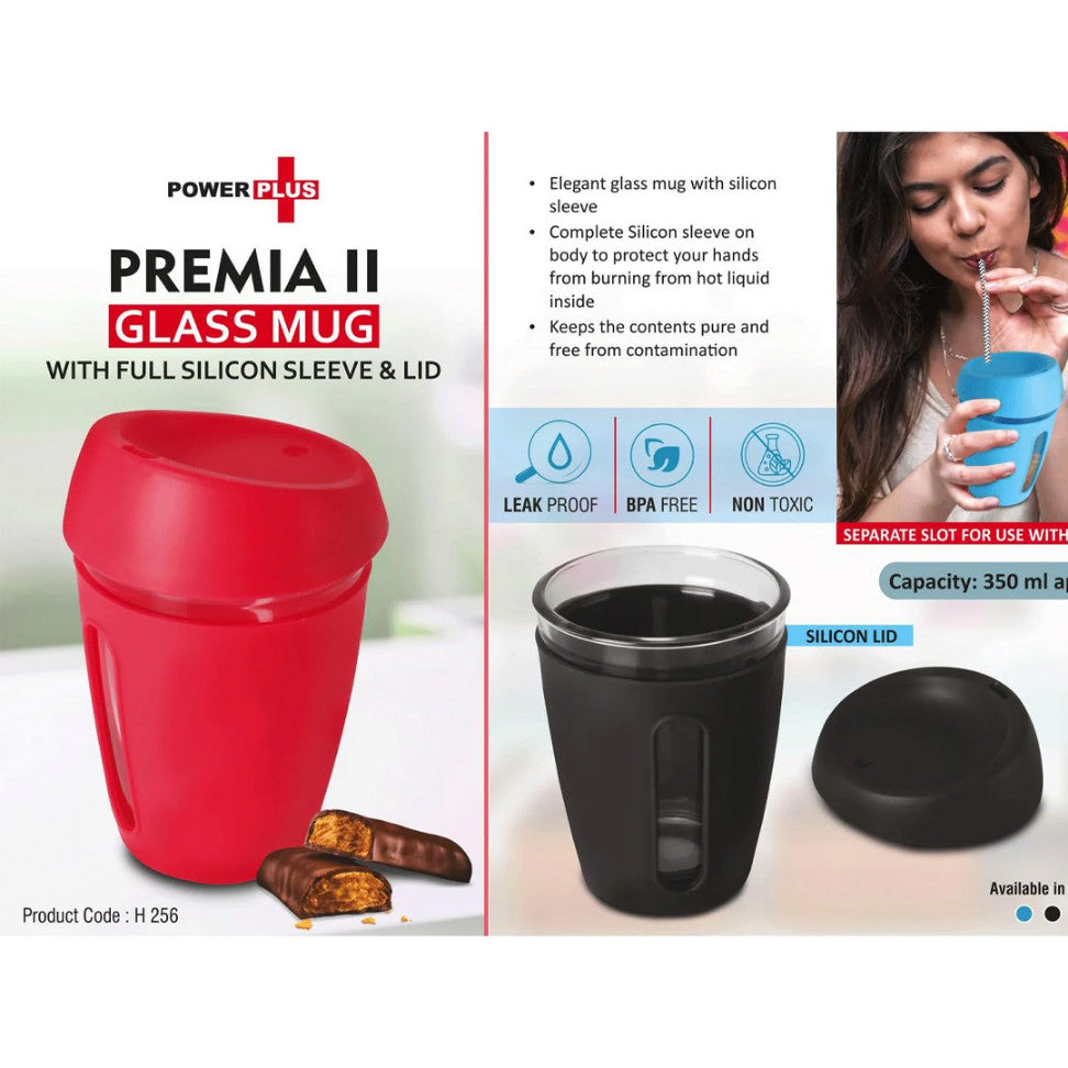 YuBingo H256 - Premia II: Glass Mug With Full Silicon Sleeve & Lid - 350 ML - Corporate Gift | Product image 2