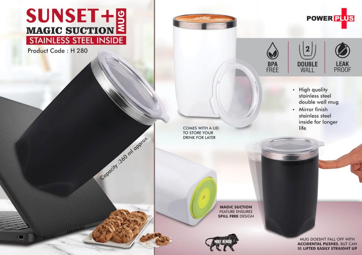 YuBingo H280 - Sunset+: Magic Suction Mug With Stainless Steel Inside - 360ml - Corporate Gift | Product image 2