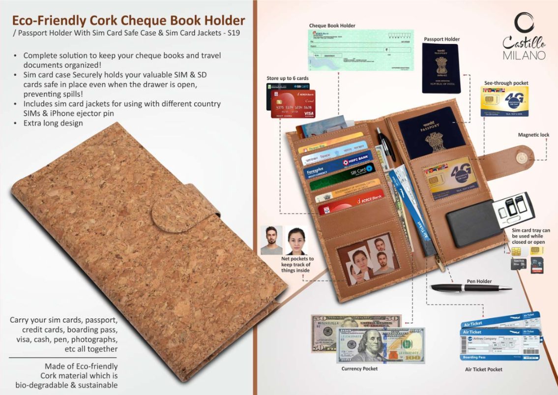 YuBingo Eco-Friendly Cork Cheque Book Holder / Passport Holder With SIM Card Safe Case & SIM Card Jackets - Corporate Gift | Product image 2