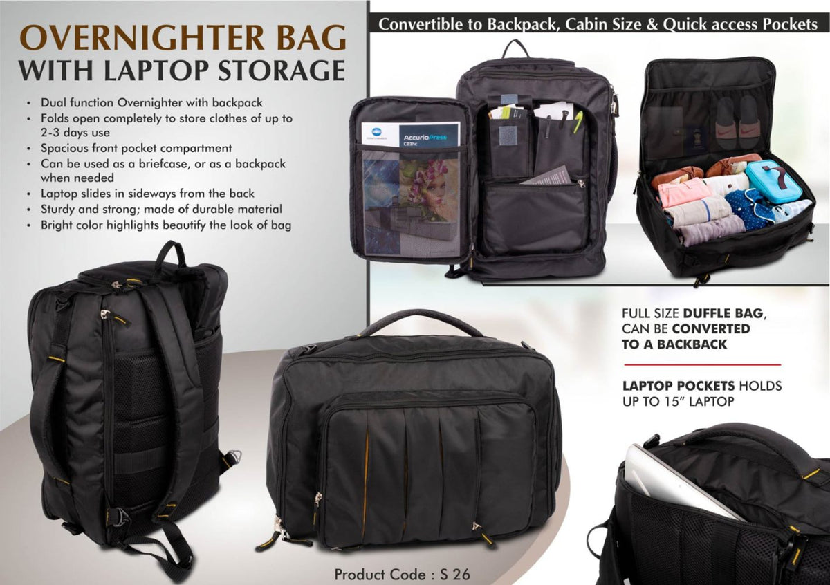 YuBingo Overnighter Bag With Laptop Storage - Convertible To Backpack - Cabin Size - Quick Access Pockets - Corporate Gift | Product image 3