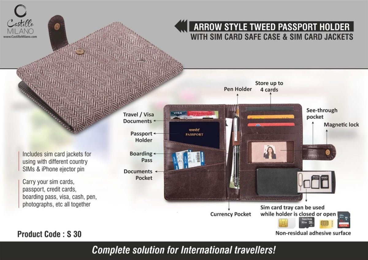 YuBingo Arrow Style Tweed Passport Holder With SIM Card Safe Case & SIM Card Jackets - Corporate Gift | Product image 3