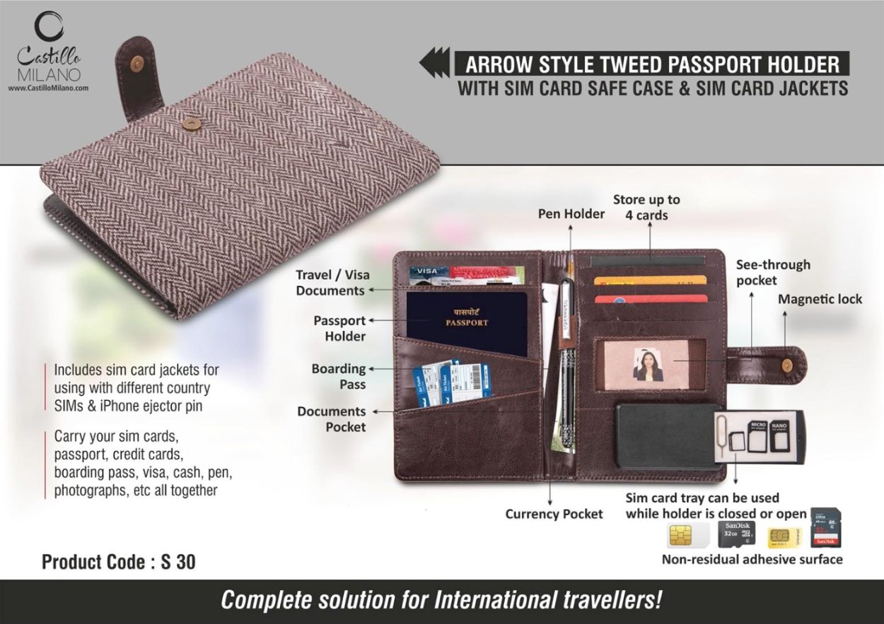 YuBingo Arrow Style Tweed Passport Holder With SIM Card Safe Case & SIM Card Jackets - Corporate Gift | Product image 3