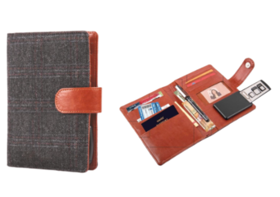 YuBingo Dark Chequed Tweed Passport Holder With SIM Card Safe Case & SIM Card Jackets - Corporate Gift | YuBingo corporate gift