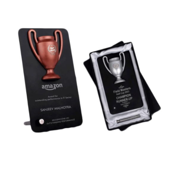 YuBingo Winner Cup Desk Trophy with Stand | Black Plate - Corporate Award - Trophies &amp; Awards by YuBingo