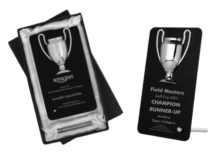 YuBingo Winner Cup Desk Trophy with Stand | Black Plate - Corporate Award - Trophies &amp; Awards by YuBingo