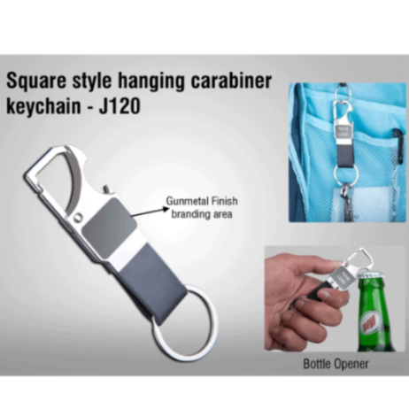YuBingo Rectangle Hanging Metal Keychain With Bottle Opener - Black PU Strap - Corporate Gift | Product image 2