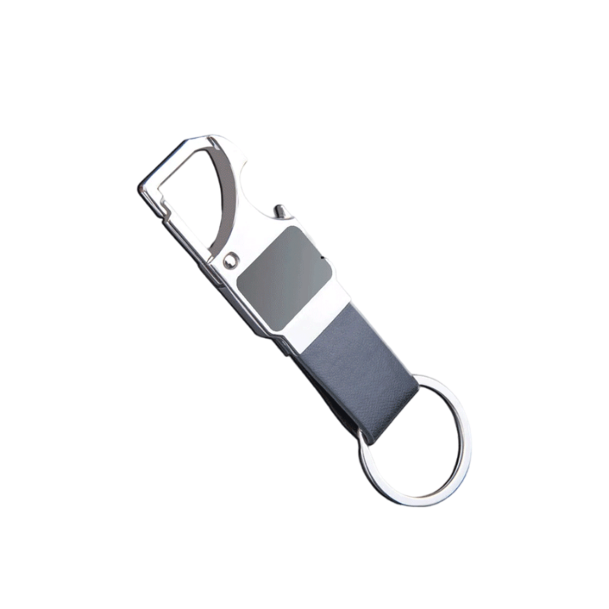 YuBingo Rectangle Hanging Metal Keychain With Bottle Opener - Black PU Strap - Corporate Gift | YuBingo corporate gift