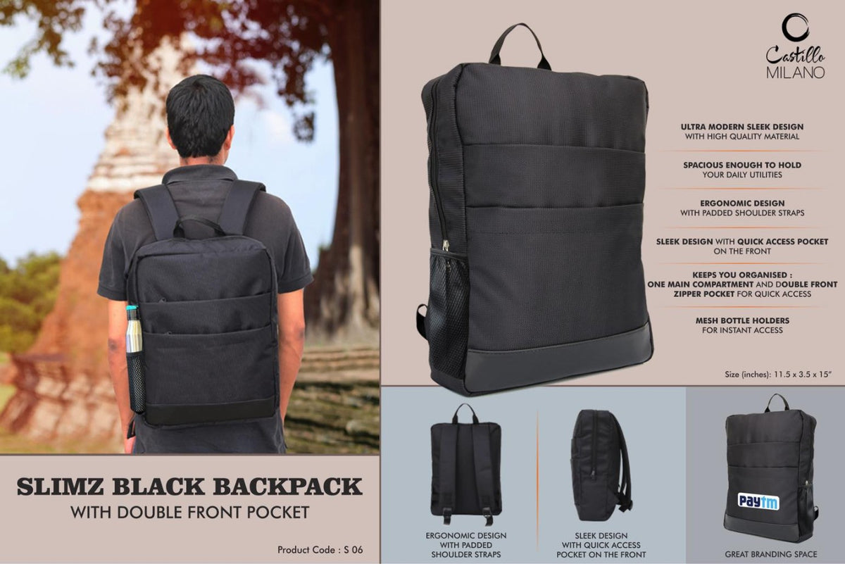 YuBingo Slimz Black Backpack With Double Front Pocket - Corporate Gift | Product image 2