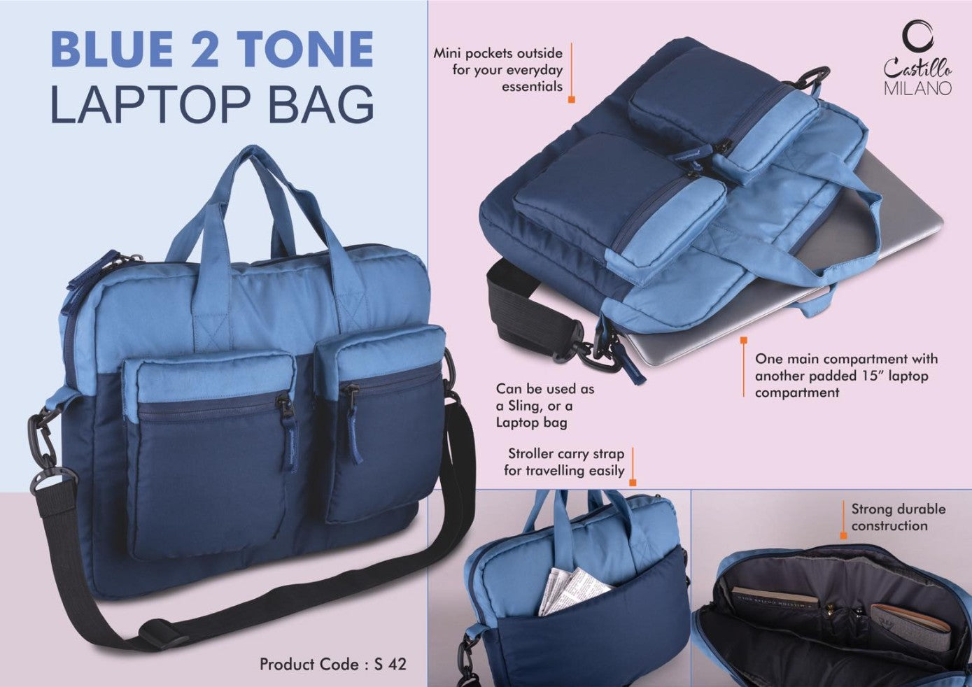 YuBingo Slim 2 Tone Laptop Bag With Double Outside Pockets - Corporate Gift | Product image 3