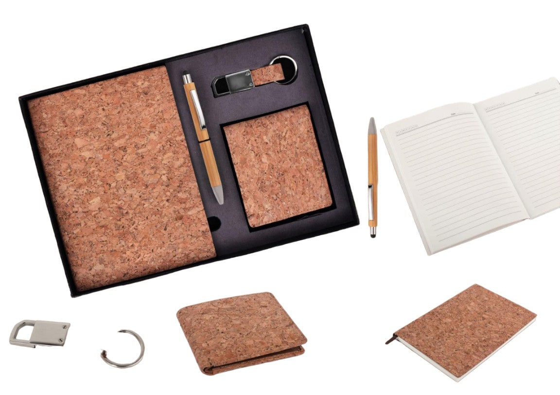 Eco-Friendly Cork 4 Pc Gift Set with Wallet, Pen, Keychain, and Notebook - View 3