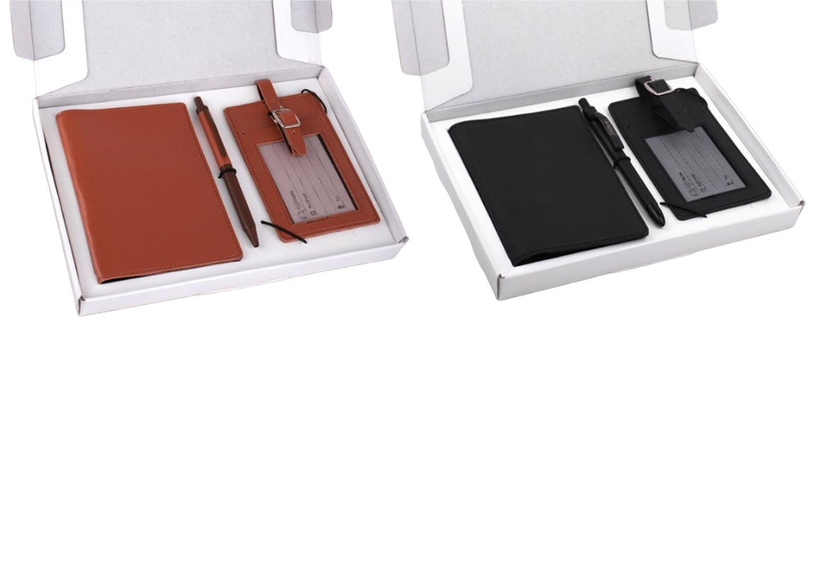 YuBingo Elegant 3 Pc Travel Set: Mini Passport Holder, Sim Card Box, Luggage Tag & Metal Pen In Gift Box - Corporate Gift Set - product image