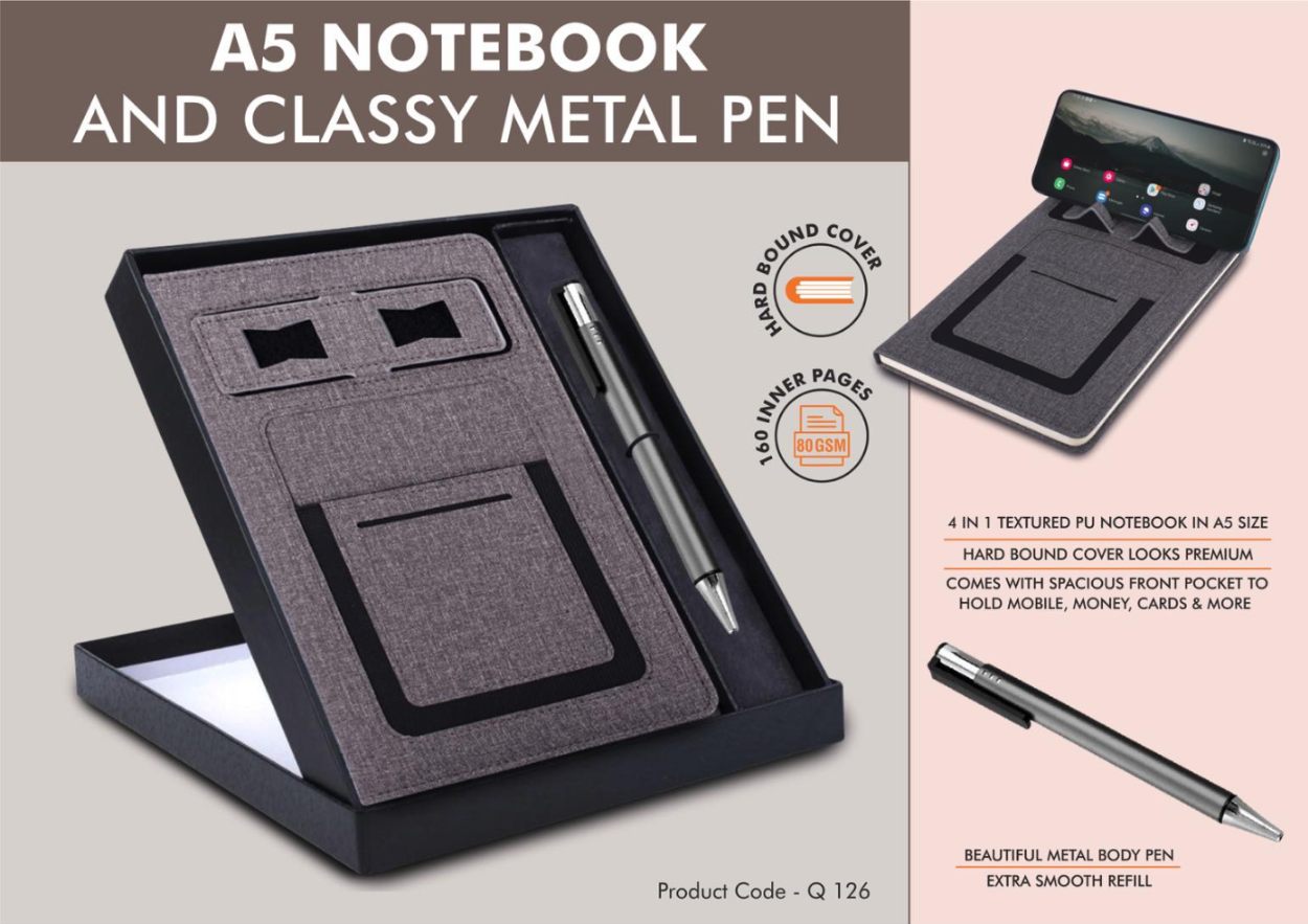 Gray Notebook Gift Set: Multifunction Notebook With Classy Metal Pen - View 5