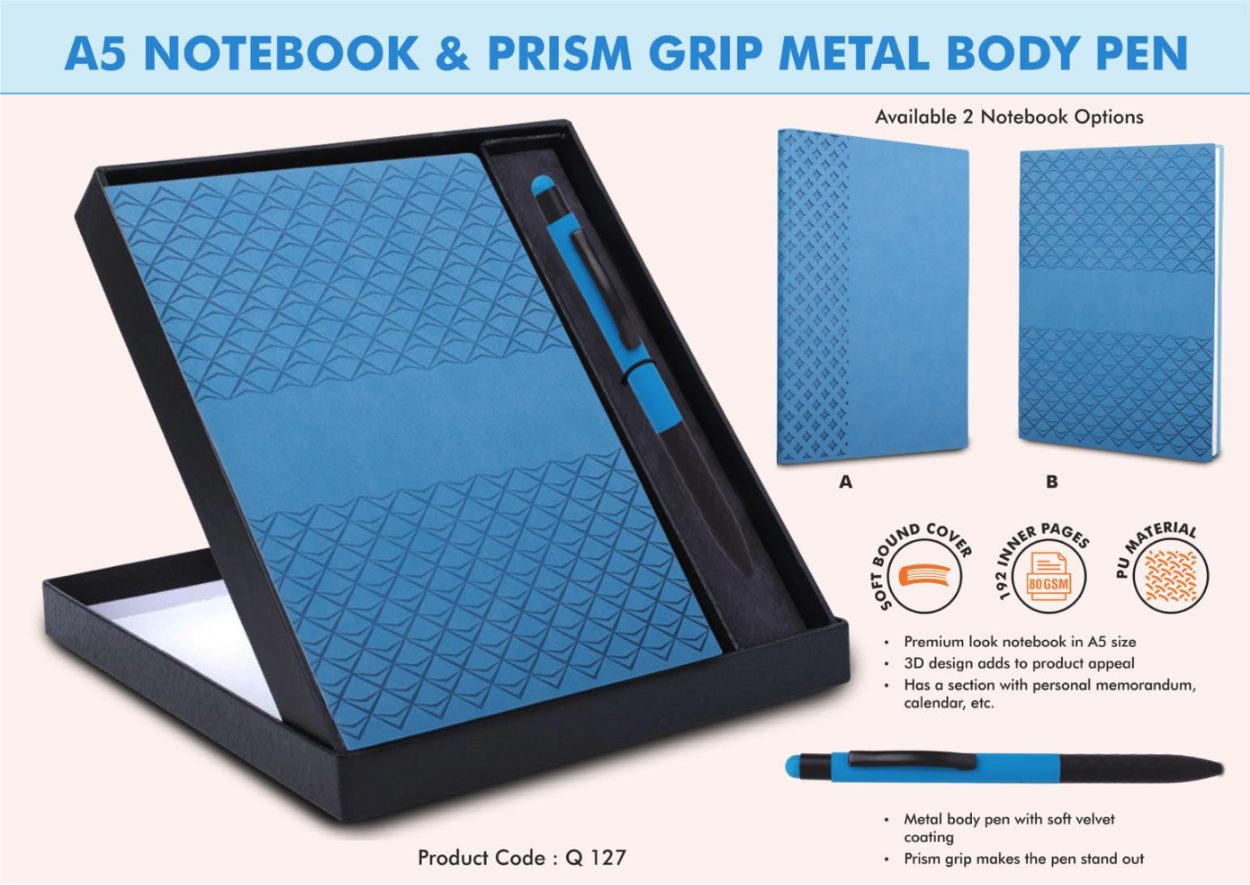 YuBingo Blue Notebook Gift Set With Prism Pen - Castillo Milano - Corporate Gift - image 2