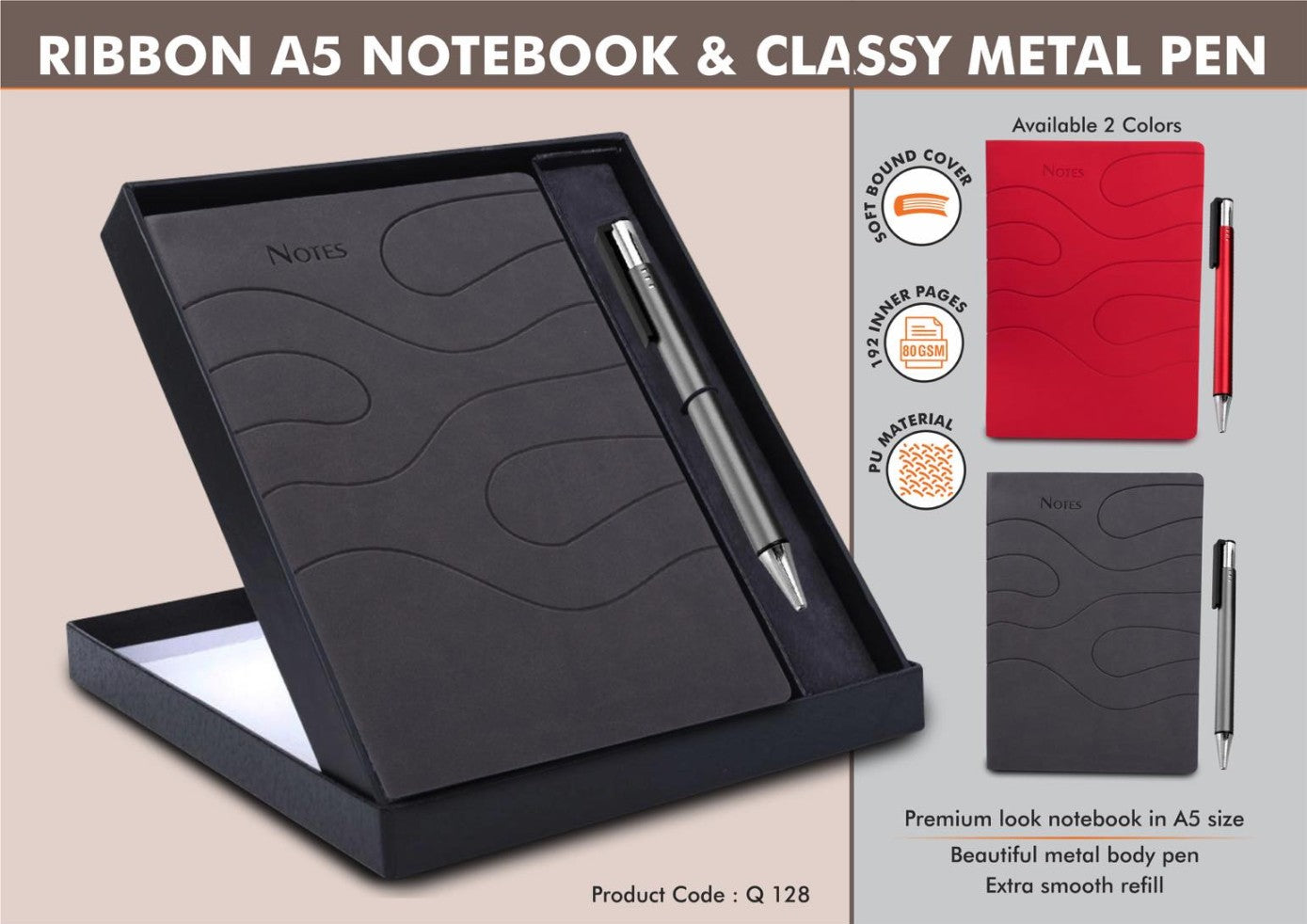 Ribbon Notebook Gift Set - A5 Notebook with Pen - View 5