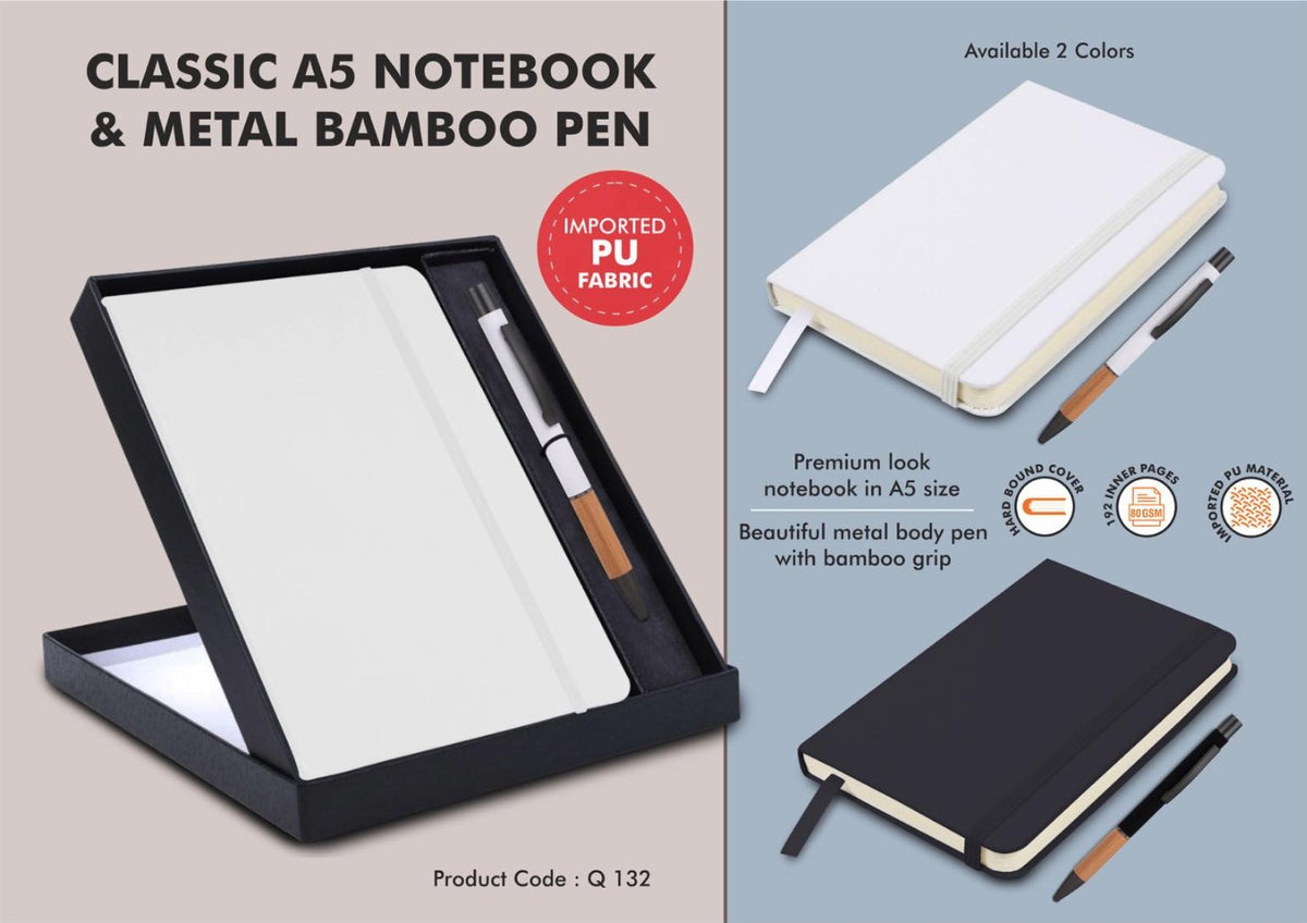 Classic A5 Elastic Notebook Gift Set with Metal Bamboo Pen - View 2