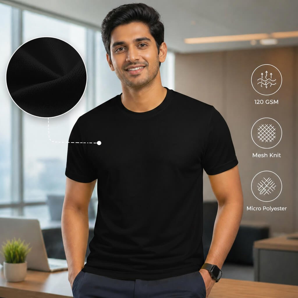 NirmalPlus Black round-neck T-shirt for corporate gifting