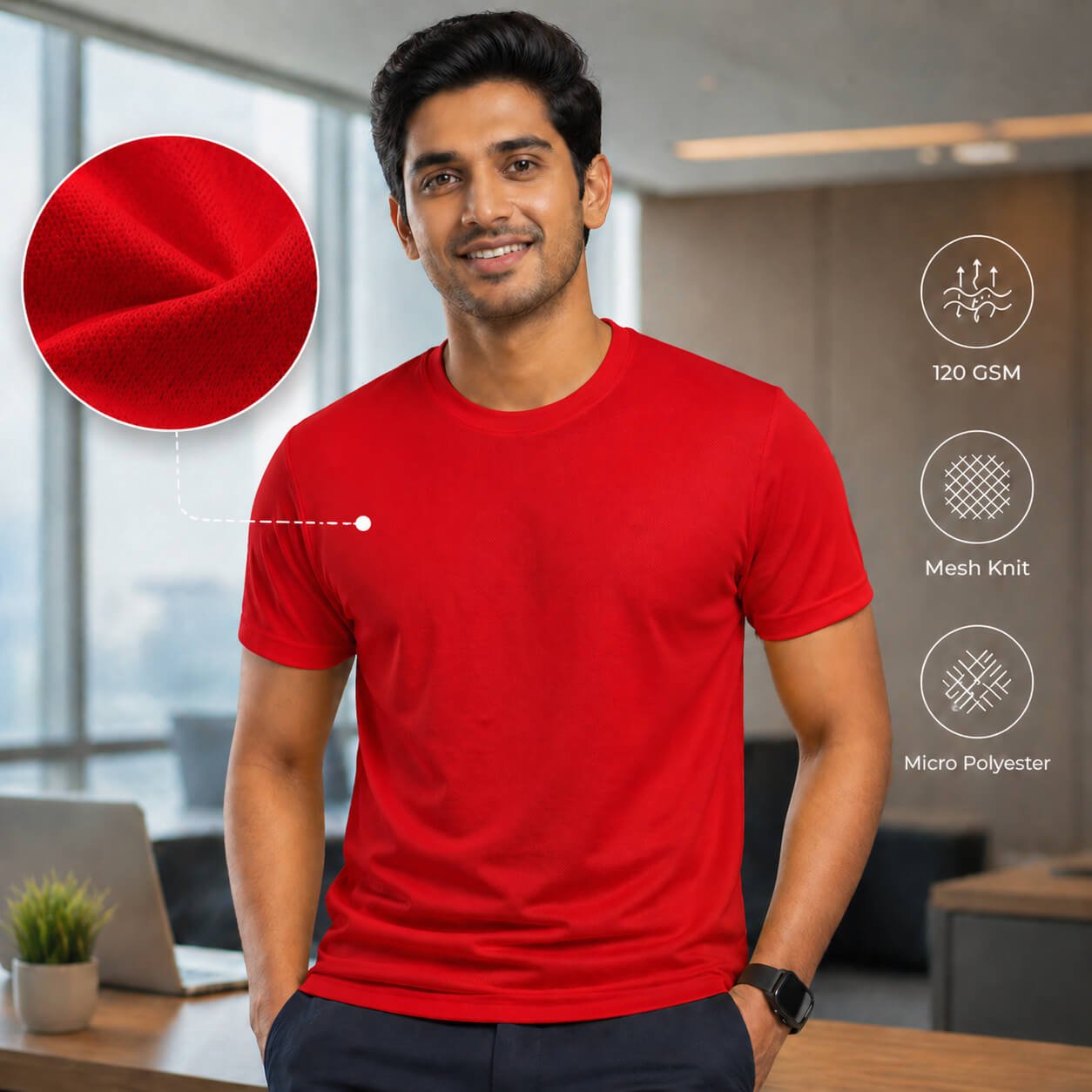 NirmalPlus Red round-neck T-shirt for corporate gifting
