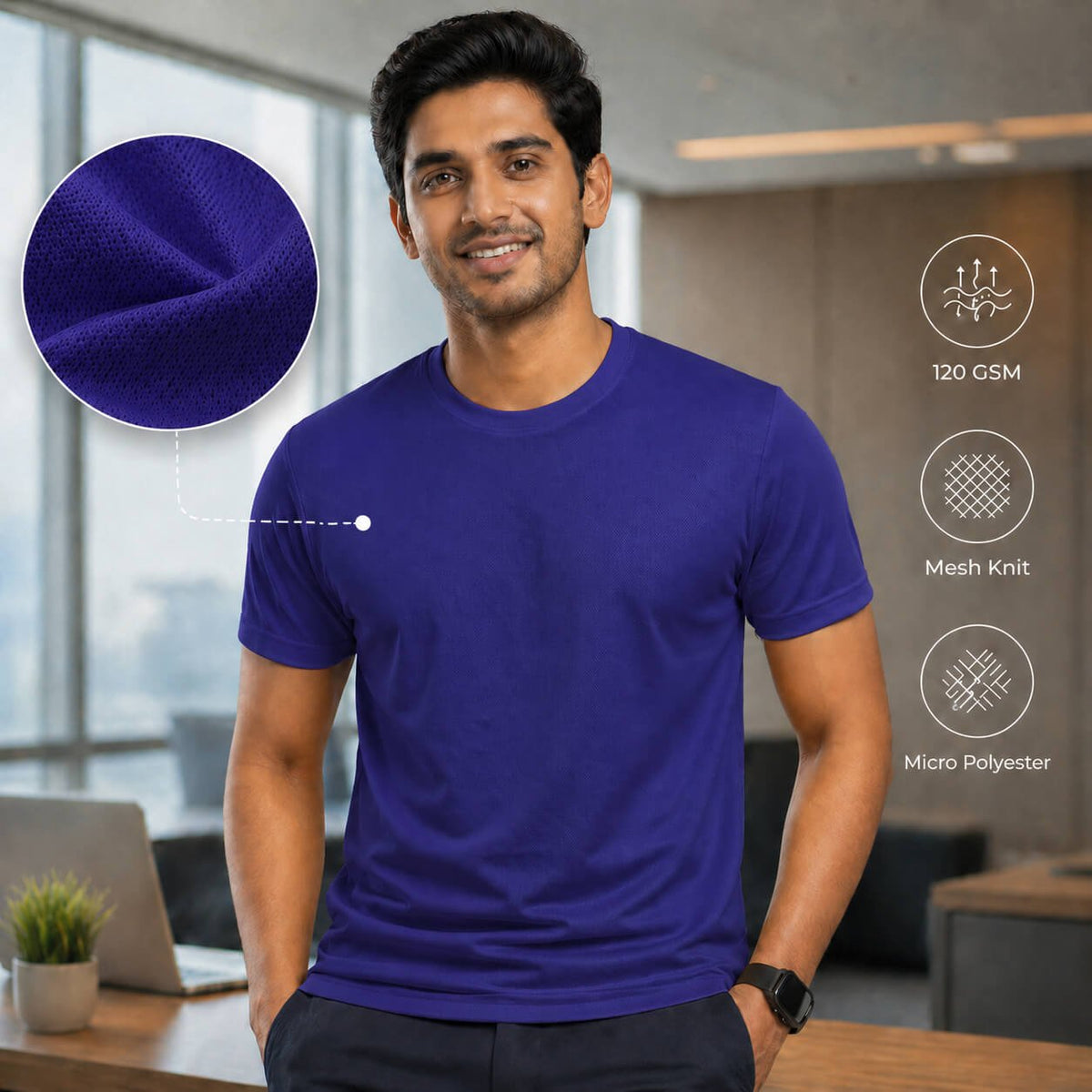 NirmalPlus Royal Blue round-neck T-shirt for corporate gifting