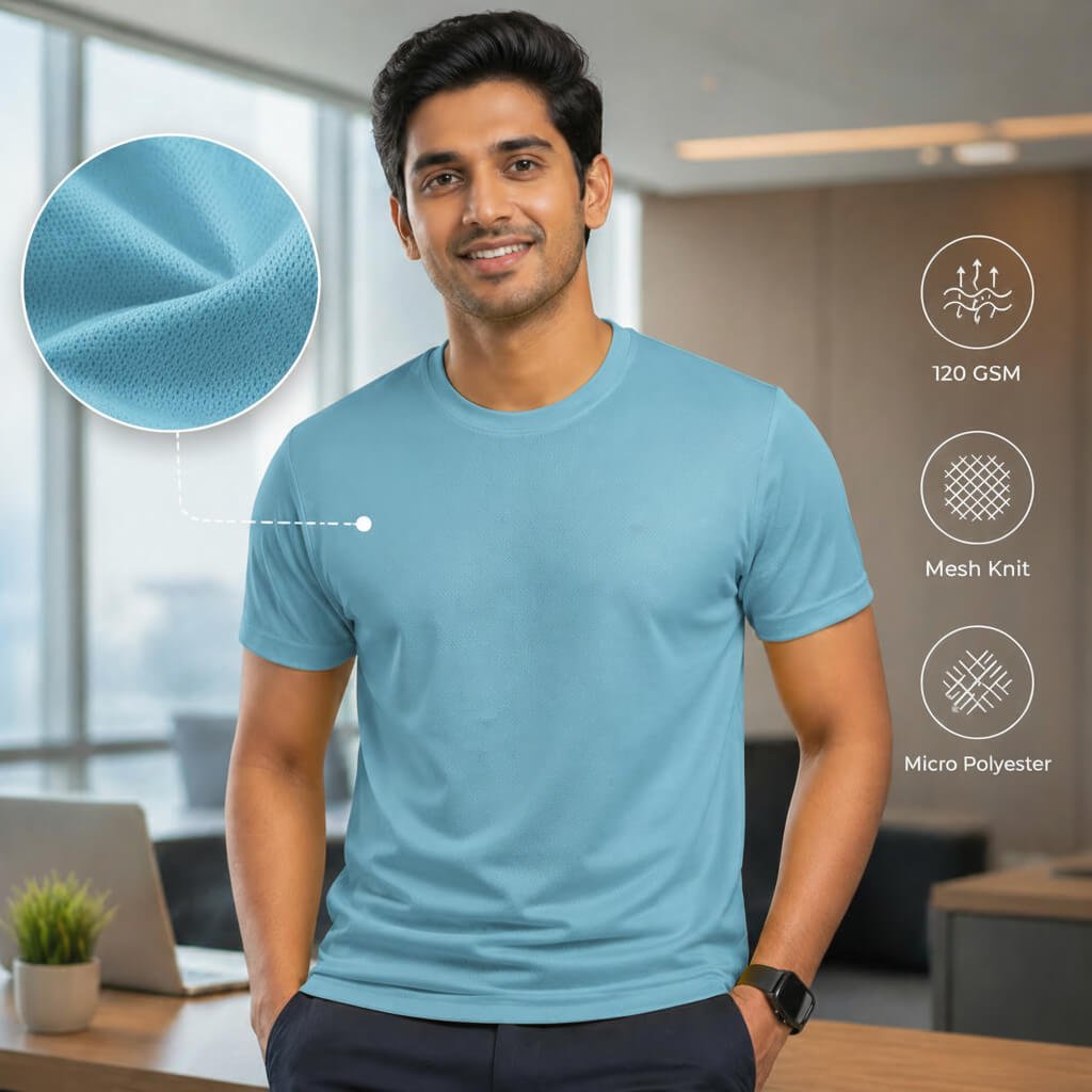 NirmalPlus Sky Blue round-neck T-shirt for corporate gifting