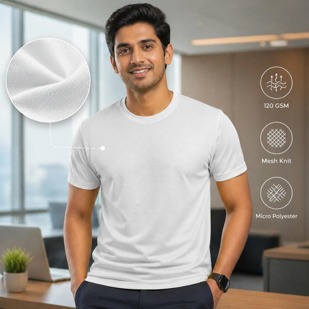 NirmalPlus White round-neck T-shirt for corporate gifting