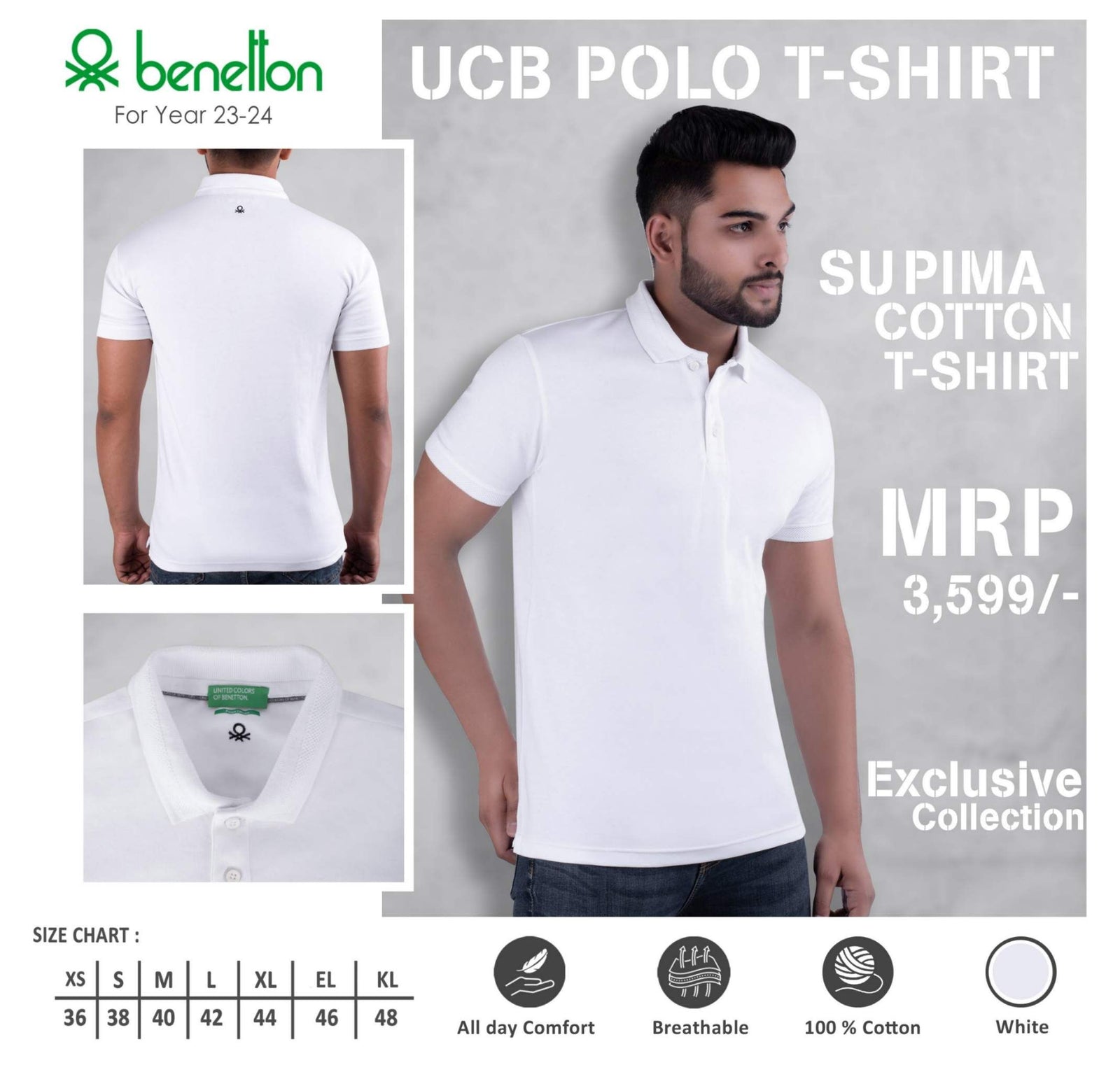 YuBingo United Colors of Benetton Supima Cotton Polo T-Shirt - Custom Corporate Gift - White by YuBingo