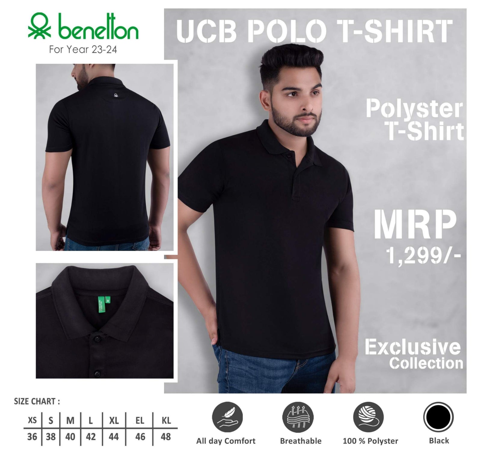 YuBingo United Colors of Benetton Polyester Polo T-Shirt - Custom Corporate Gift - Black by YuBingo